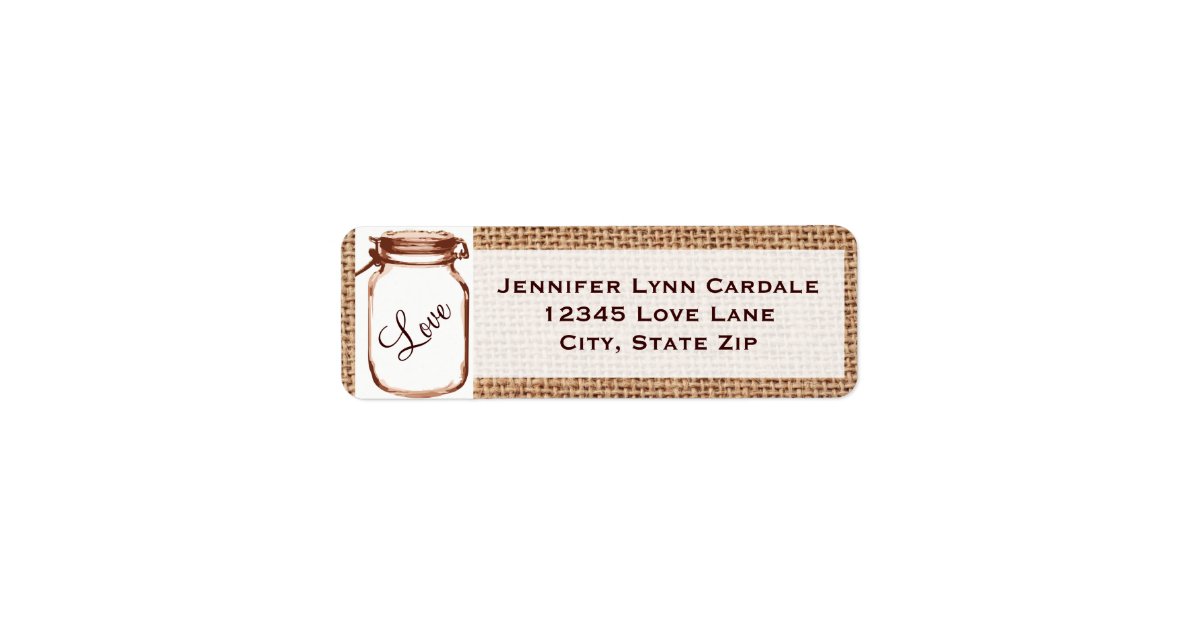 Rustic Mason Jar Burlap Wedding Address Labels | Zazzle