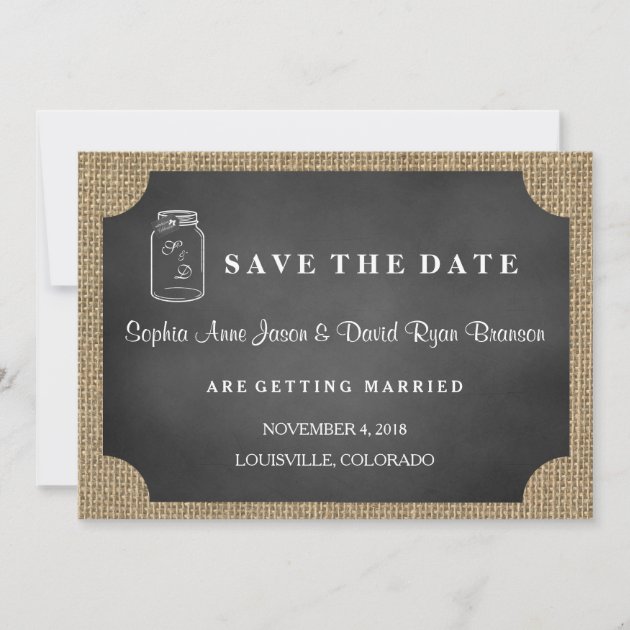 Rustic Mason Jar Burlap Wedding SAVE THE DATE