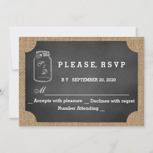 Rustic Mason Jar Chalkboard Burlap Wedding RSVP