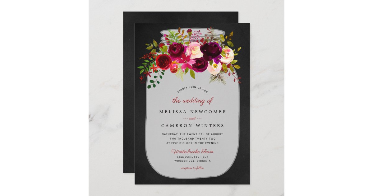 Rustic Mason Jar Chalkboard Wedding Invites Zazzle