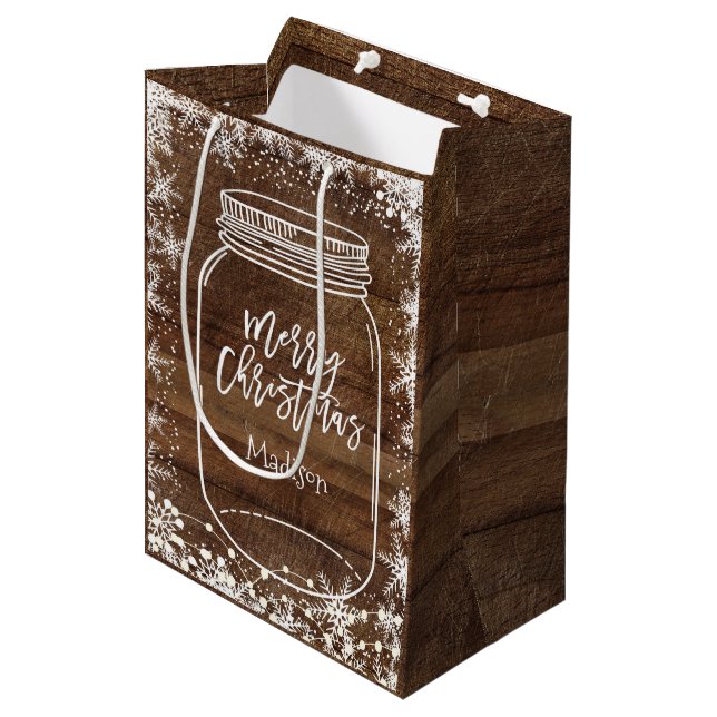 Rustic Mason Jar Christmas Gift Bag (Front Angled)
