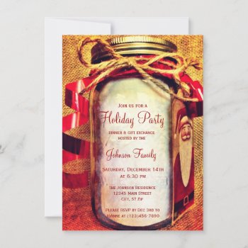 Rustic Mason Jar Christmas Party Invitations by UniqueChristmasGifts at Zazzle