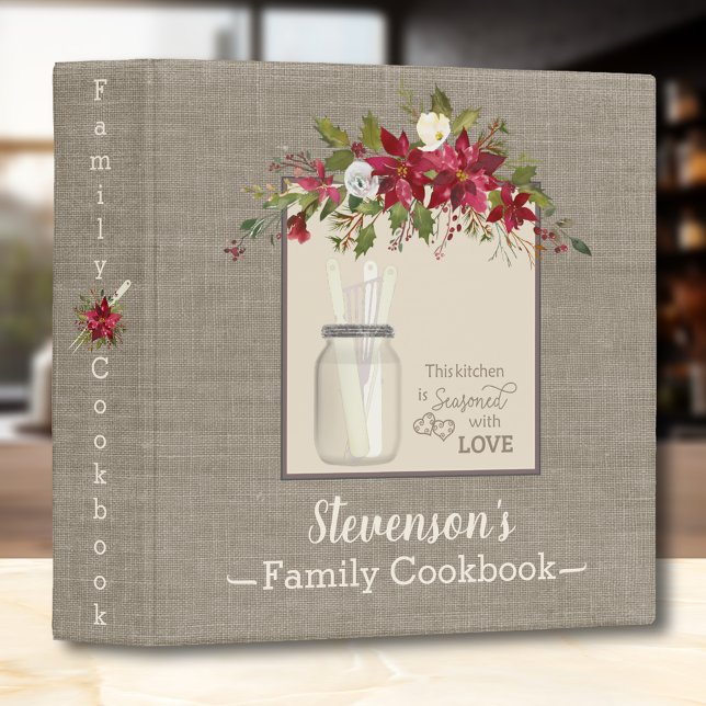Rustic Mason Jar Cookbook Quote 3 Ring Binder (Creator Uploaded)