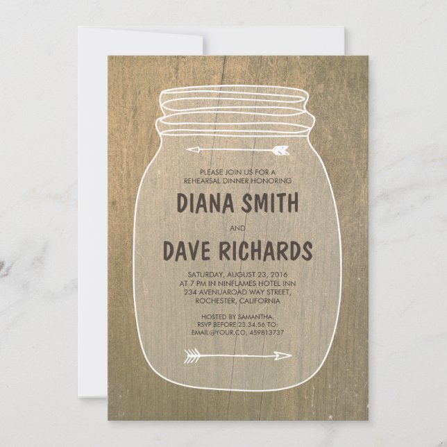 Rustic Mason Jar Country Rehearsal Dinner Invitation (Front)