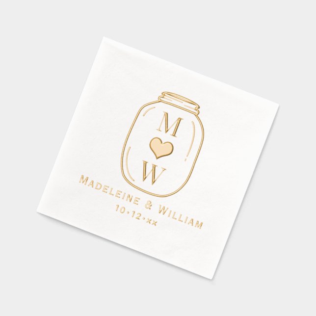 Rustic Mason Jar Couple 2 Initial Name Date Foil Napkins (Left)