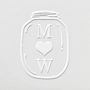 Rustic Mason Jar Couple Wedding 2 Initial Monogram Embosser
