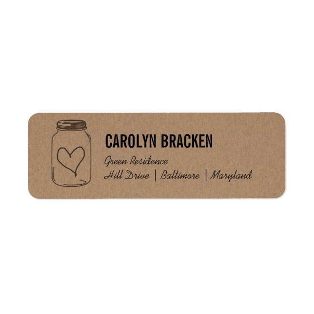 Rustic Mason Jar Cute Heart Kraft Brown Paper Label (Front)