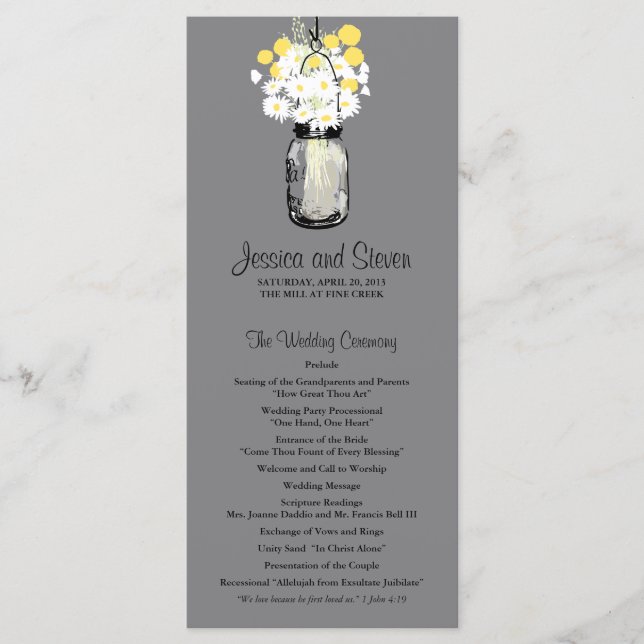 Rustic Mason Jar Daisies Wildflowers Program (Front)