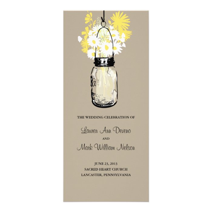 Rustic Mason Jar Daisies Wildflowers Program Rack Card Template