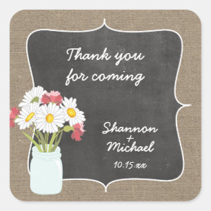 Rustic Mason Jar Daisy Chalkboard favor sticker