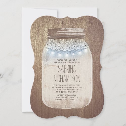Rustic Mason Jar Dusty Blue Bridal Shower Invitation