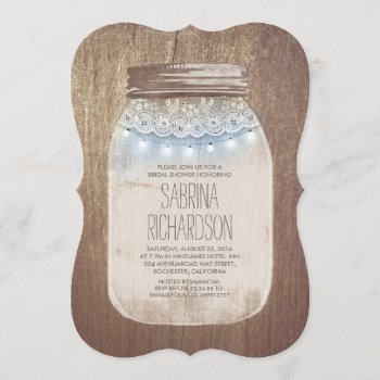Rustic Mason Jar Dusty Blue Bridal Shower Invitation by jinaiji at Zazzle