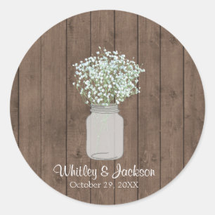 Rustic Mason Jar Envelope Seals, Wedding Favor Classic Round Sticker