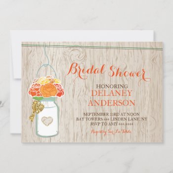 Rustic Mason Jar Fall Glitter Bridal Shower Invitation by ThreeFoursDesign at Zazzle