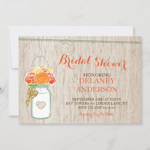 Rustic Mason Jar Fall Glitter Bridal Shower Invitation