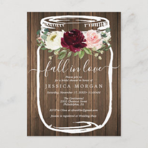 Rustic Mason Jar Fall In Love Bridal Shower Invite