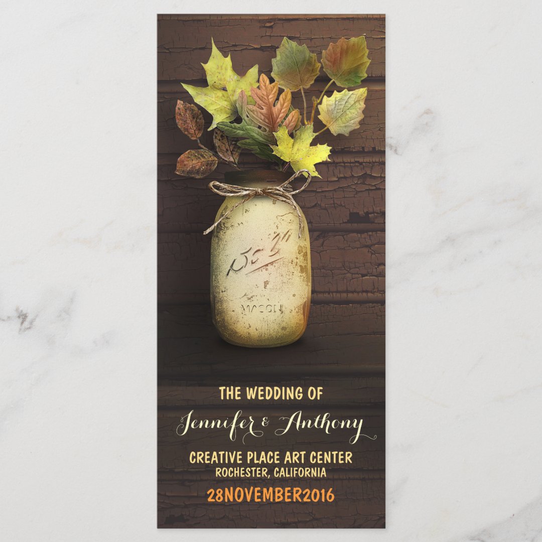 Rustic mason jar Fall Wedding Programs | Zazzle