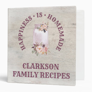 Rustic Mason Jar Family Recipes Cookbook 3 Ring Binder