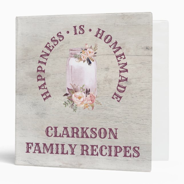 Rustic Mason  Jar  Family Recipes Cookbook 3 Ring Binder (Front/Inside)