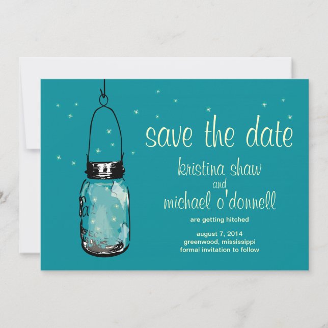 Rustic Mason Jar & Fireflies Save the Date (Front)