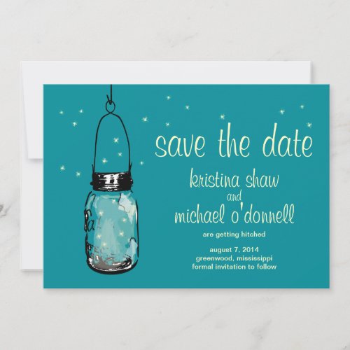 Rustic Mason Jar  Fireflies Save the Date