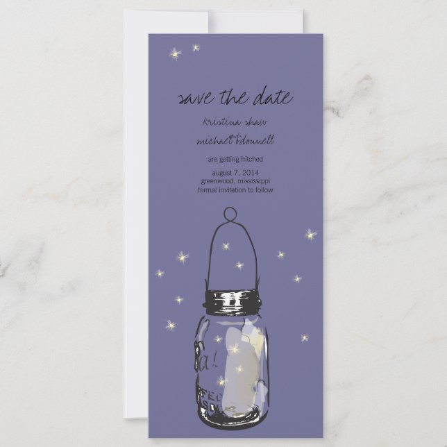 Rustic Mason Jar & Fireflies Save the Date (Front)