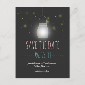 Rustic Mason Jar Fireflies Save The Date Announcement Postcard