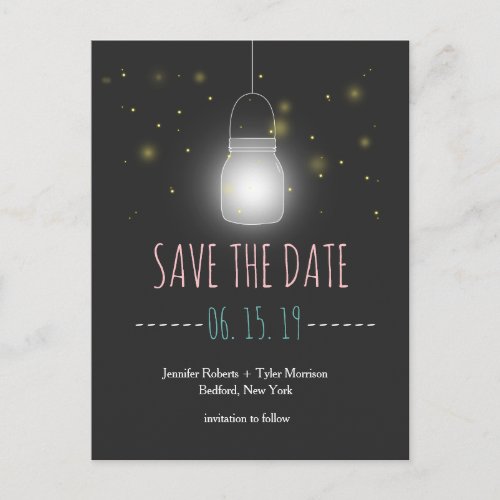 Rustic Mason Jar Fireflies Save The Date Announcement Postcard