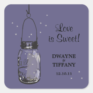 Rustic Mason Jar & Fireflies Square Sticker