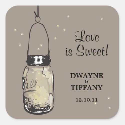 Rustic Mason Jar  Fireflies Square Sticker