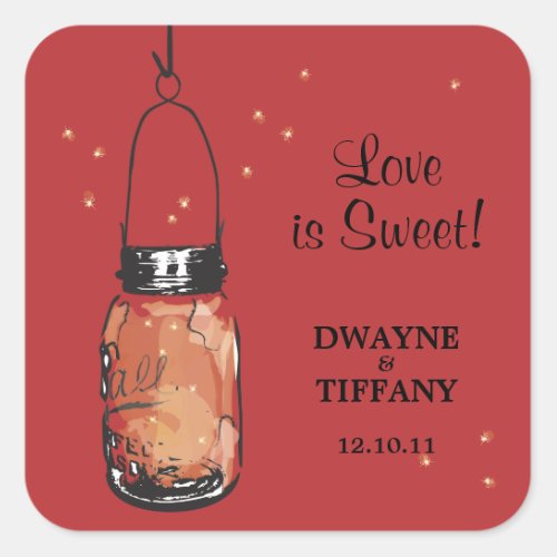 Rustic Mason Jar  Fireflies Square Sticker