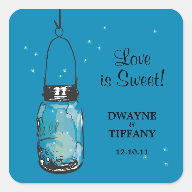 Rustic Mason Jar & Fireflies Square Sticker (Front)