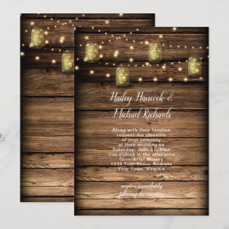Rustic Mason Jar Fireflies String Lights Invitation