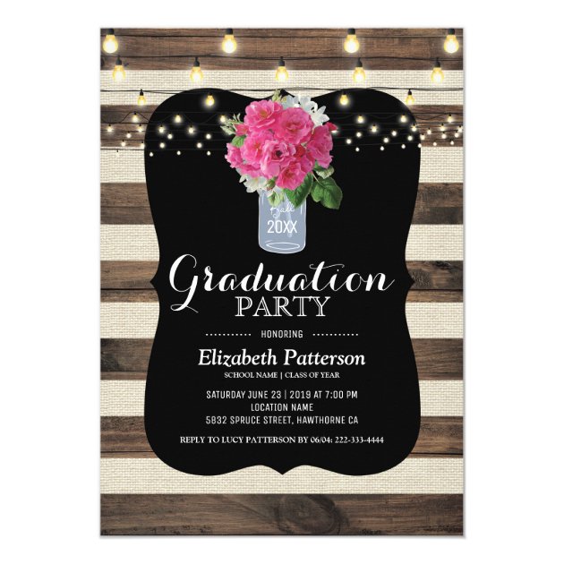 Rustic Mason Jar Floral 2018 Graduation Party Invitation