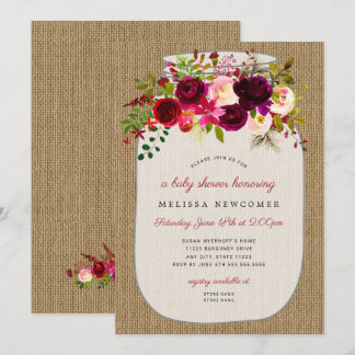 Rustic mason jar floral baby shower invitation