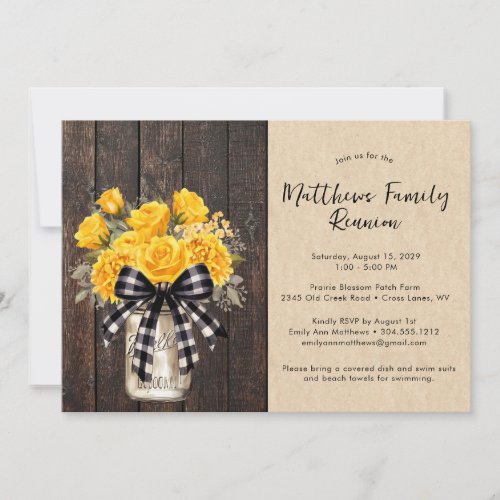 Rustic Mason Jar Floral Barn Wood Family Reunion  Invitation