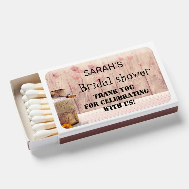 Rustic Mason Jar Floral Bridal Shower Thanks Favor Matchboxes (Front Open)
