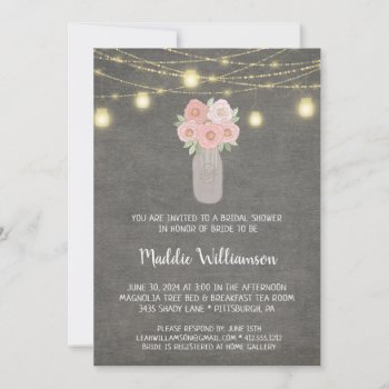 Rustic Mason Jar Floral Lights Bridal Shower  Invitation by shabbychicgraphics at Zazzle