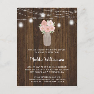 Rustic Mason Jar Floral Lights Bridal Shower Postcard