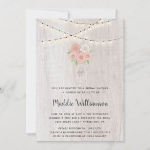 Rustic Mason Jar Floral Lights Photo Bridal Shower Invitation