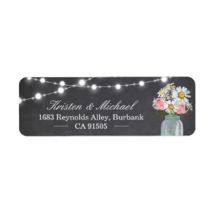 Rustic Mason Jar Floral String Lights Chalkboard Label