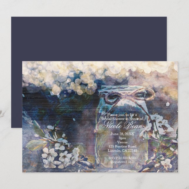 Rustic Mason Jar & Floral Wedding  Invitation (Front/Back)