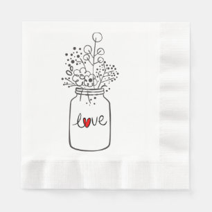 Rustic Mason Jar Floral Wedding Party Flowers Love Napkins