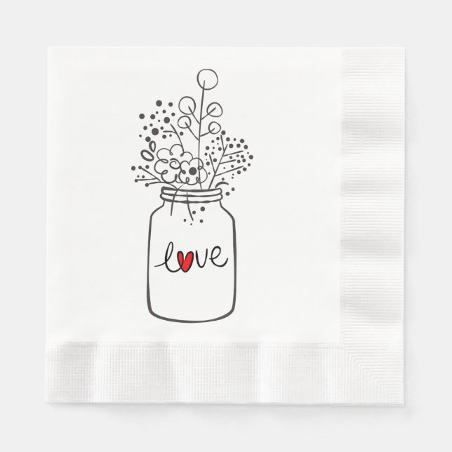Rustic Mason Jar Floral Wedding Party Flowers Love Napkins (Front)