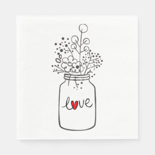Rustic Mason Jar Floral Wedding Party Flowers Love Napkins