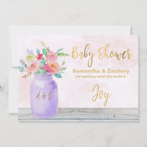 *~* Rustic Mason Jar Flowers Lavender Baby Shower Invitation