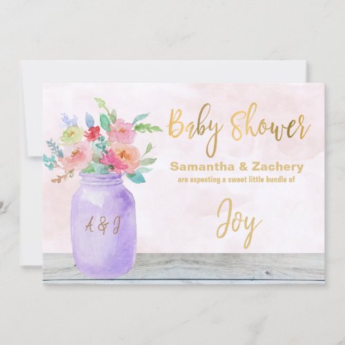  Rustic Mason Jar Flowers Lavender Baby Shower Invitation