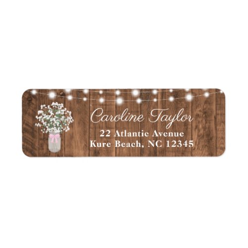 Rustic Mason Jar Flowers  Lights Baby Girl Shower Label