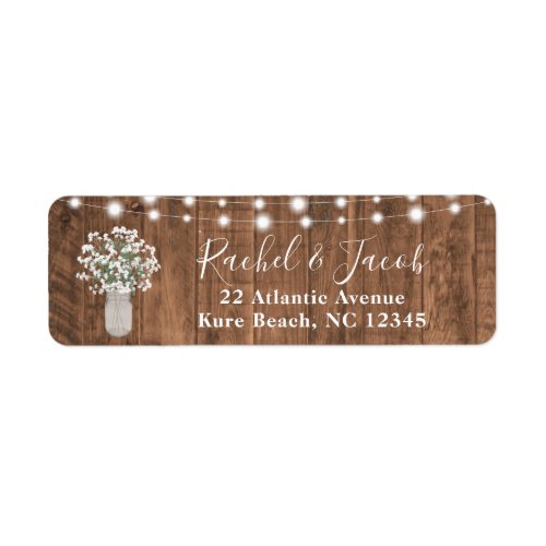 Rustic Mason Jar Flowers  Lights Bridal Shower Label