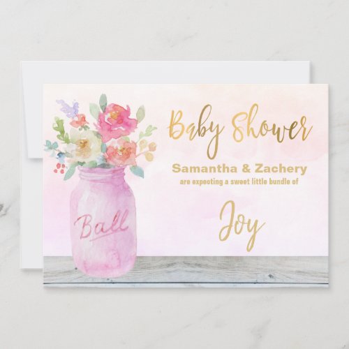 *~* Rustic Mason Jar Flowers Peach Baby Shower Invitation